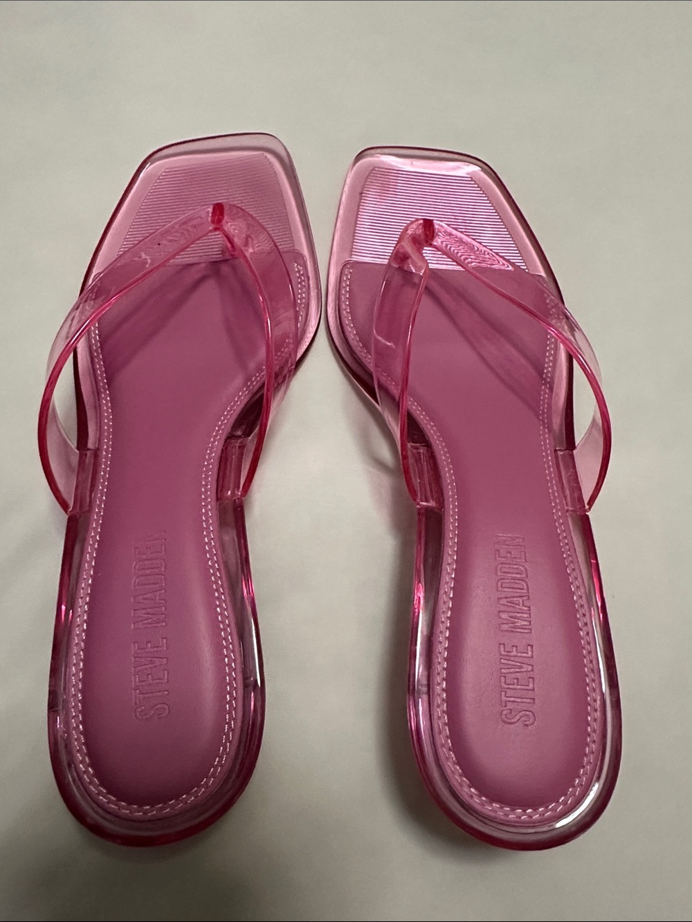 Steve Madden Clear Pink Jelly Square-Toe Thong Sandals
